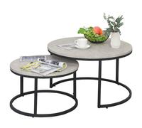 Set da 2 Tavolini da Caffè Sovrapponibili Rotondi in Metallo e MDF Effetto Marmo Grigio e Nero