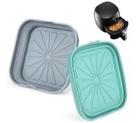 Set da 2 Teglie per Friggitrice ad Aria, Inserti in Silicone con Manici, Riutilizzabili e Pieghevoli, Contenitori per Friggitrice ad Aria, Forno e Microonde