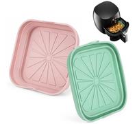 Set da 2 Teglie per Friggitrice ad Aria, Inserti in Silicone con Manici, Riutilizzabili e Pieghevoli, Contenitori per Friggitrice ad Aria, Forno e Microonde