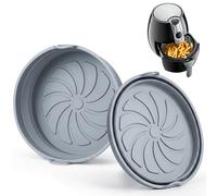 Set da 2 Teglie per Friggitrice ad Aria Rotondo, Inserti in Silicone con Manici, Riutilizzabili e Pieghevoli, Contenitori per Friggitrice ad Aria, Forno e Microonde
