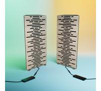 Set da 2 trappole acustiche per bassi angolari strette con lampada da tavolo LED RGB | 25x50х10 cm | Supporto acustico mobile da tavolo per studi podcast e sala giochi | [WAVE-mini | Sonoma]