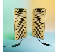 Set da 2 trappole acustiche per bassi angolari strette con lampada da tavolo LED RGB | 25x50х10 cm | Supporto acustico mobile da tavolo per studi podcast e sala giochi | [WAVE-mini | Rovere]