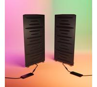 Set da 2 trappole acustiche per bassi angolari strette con lampada da tavolo LED RGB | 25x50х10 cm | Supporto acustico mobile da tavolo per studi podcast e sala giochi | [PULSE-mini | Wengé]