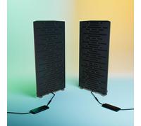 Set da 2 trappole acustiche per bassi angolari strette con lampada da tavolo LED RGB | 25x50х10 cm | Supporto acustico mobile da tavolo per studi podcast e sala giochi | [WAVE-mini | Nero]