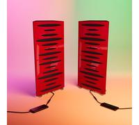 Set da 2 trappole acustiche per bassi angolari strette con lampada da tavolo LED RGB | 25x50х10 cm | Supporto acustico mobile da tavolo per studi podcast e sala giochi | [PULSE-mini | Plastica rossa]