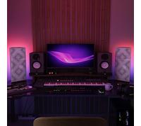 Set da 2 trappole acustiche per bassi angolari strette con lampada da tavolo LED RGB | 25x50х10 cm | Supporto acustico mobile da tavolo per studi podcast e sala giochi | [REBAT | Plastica bianca]