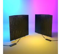 Set da 2 trappole acustiche per bassi con lampada da tavolo e illuminazione LED RGB | 50x50x10cm | Supporto acustico mobile da tavolo per studi podcast e sala giochi | [WAVE-10 | Plastica nera]