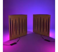 Set da 2 trappole acustiche per bassi con lampada da tavolo e illuminazione LED RGB | 50x50x10cm | Supporto acustico mobile da tavolo per studi podcast e sala giochi | [PULSE-10 | Noce]