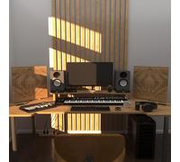 Set da 2 trappole acustiche per bassi con lampada da tavolo e illuminazione LED RGB | 50x50x10cm | Supporto acustico mobile da tavolo per studi podcast e sala giochi | [UNIVERSE-10 | Rovere]