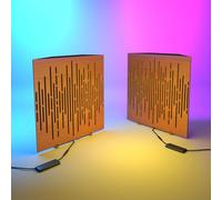 Set da 2 trappole acustiche per bassi con lampada da tavolo e illuminazione LED RGB | 50x50x10cm | Supporto acustico mobile da tavolo per studi podcast e sala giochi | [WAVE-10 | Ciliegio]