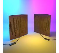 Set da 2 trappole acustiche per bassi con lampada da tavolo e illuminazione LED RGB | 50x50x10cm | Supporto acustico mobile da tavolo per studi podcast e sala giochi | [WAVE-10 | Noce]