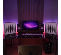 Set da 2 trappole acustiche per bassi con lampada da tavolo e illuminazione LED RGB | 50x50x15cm | Supporto acustico mobile da tavolo per studi podcast e sala giochi | [PULSE-15 | Plastica bianca]