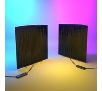 Set da 2 trappole acustiche per bassi con lampada da tavolo e illuminazione LED RGB | 50x50x15cm | Supporto acustico mobile da tavolo per studi podcast e sala giochi | [WAVE-15 | Sonoma]