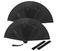 Set da 2 Ventaglio pieghevole, Ventagli in bambù, tascabile Ventaglio Come Oggetti di Scena per la Danza Fotografia Decorazioni per Feste Estive o Matrimoni, Nero