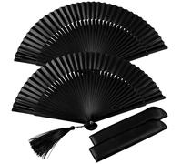 Set da 2 Ventaglio Pieghevole,Ventaglio Pieghevole Nero in Tessuto di Seta, Nero Mano Pieghevoles Ventilatore,Oggetti di Scena per La Danza Fotografia Decorazioni per Feste Estive Matrimon