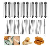 Set da 21 Pezzi per Cannoli e Croissant, Forme in Acciaio Inox, Forme Coniche e Tubolari, Con Pennello per Pulizia, Per Pasticceria Fatta in Casa, Cannoli, Croissant, Coni Gelato