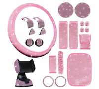 Set da 21 pezzi per interni del veicolo con coprivolante, supporto per telefono cellulare, sottobicchiere che offre comfort e stile (rosa)