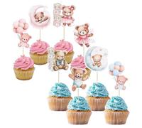 Set da 24 pezzi Decorazioni per Torta a Forma di Orso,Topper per Cupcake Orsacchiotto,Con Placca a Forma di Orso,Decorazioni per Torta Blu e Rosa per Rivelare il Sesso del Bambino