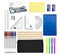Set da 25 pezzi per matematica, goniometro e bussola, set di cancelleria per il ritorno a scuola, include penna, righello, goniometro, bussola, quaderno, gomma e temperamatite, post-it, astuccio per
