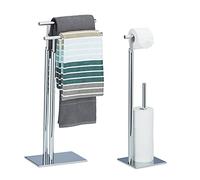Set da 2x Accessori da Bagno, Stand Porta Asciugamani, Piantana da WC con Porta Rotolo di Riserva. Acciaio Argentato