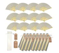 Set da 3/15/30 pezzi di eleganti ventagli pieghevoli beige, include biglietto di ringraziamento e sacchetto regalo, ventagli pieghevoli in bambù da tenere in mano per addio al nubilato, matrimonio, re