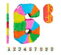 Set da Accessori 3 con Pignatta Numero 6, Benda e Bastone, Feste di Compleanno, Adulti e Bambini, da Riempire, Colorato