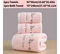 Set da 3 asciugamani da bagno in microfibra con di rose e pizzo, stile per coppie , per uso , per lavaggio e bagno, 2 asciugamani (50*90cm/19.68*35.43in) + 1 asciugamano (70*140cm/27.55*55.11in)