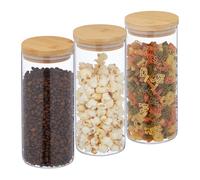 Relaxdays Set da 3 Barattoli per Alimenti con Coperchio in bambù, Recipienti in Vetro, 1300 ml, Trasparente Naturale
