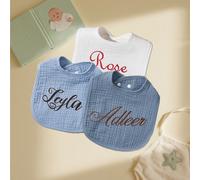 Set da 3 bavette per neonati personalizzate, bavaglini a forma di U, con testo ricamato, in cotone puro morbido e confortevole, di colore unito, regalo per neonati, accessori per bebè 9380 blu intenso