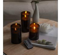 Set da 3 candele LED senza fiamma - Candele con effetto sfarfallio, con telecomando, 8 modalità, in plastica ad alta trasparenza, luce notturna elettronica a basso consumo - Adatto per compleanno, mat