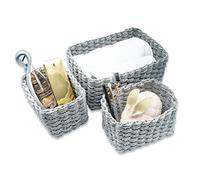 Set da 3 Cestini Portaoggetti, Porta Oggetti per il Bagno Salvaspazio, Cestino Organizer in Carta EcoFriendly, Cestini Intrecciati e Impilabili 25x20x10 cm Grigio