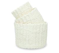 Set da 3 Cestini Portaoggetti Rotondo, Porta Oggetti per il Bagno Salvaspazio, Cestino Organizer in Carta EcoFriendly, Cestini Intrecciati e Impilabili, Bianco