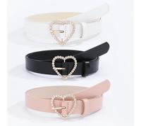 Set da 3 cinture da donna con fibbia a forma di cuore e strass, versatili, adatte per Ognissanti, San Valentino, estate, scuola, autunno, Ognissanti, accessori rosa 70,80,90Ritratto,GeometricoPoliuret