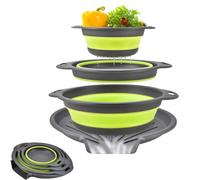 Set da 3 colini pieghevoli,Colino per lavello,Colapasta pieghevole,Scolapasta pieghevole,Colino sopra il lavello(Piccolo,Medio,Grande),vassoio di scolo rimovibile,base antiscivolo,lavabile(Verde)