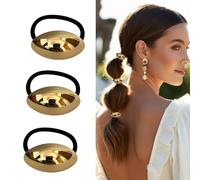 Set Da 3 Elastici Gioiello Donna Per Capelli Con Placca Dorata - Accessori In Metallo Oro - Fermacoda Eleganti