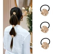 Set da 3 Elastici per Capelli Donna con Placca Dorata-Accessori per Capelli in Metallo Oro-Fermagli per Capelli Eleganti (Oro martellato 2)
