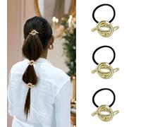 Set da 3 Elastici per Capelli Donna con Placca Dorata-Accessori per Capelli in Metallo Oro-Fermagli per Capelli Eleganti (Oro lucido 6)