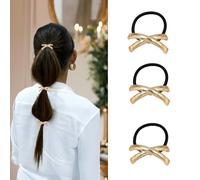 Set da 3 Elastici per Capelli Donna con Placca Dorata-Accessori per Capelli in Metallo Oro-Fermagli per Capelli Eleganti (Oro lucido 5)