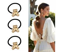 Set da 3 Elastici per Capelli Donna con Placca Dorata-Accessori per Capelli in Metallo Oro-Fermagli per Capelli Eleganti (Oro lucido 13)