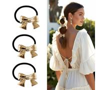 Set da 3 Elastici per Capelli Donna con Placca Dorata-Accessori per Capelli in Metallo Oro-Fermagli per Capelli Eleganti (Oro lucido 8)