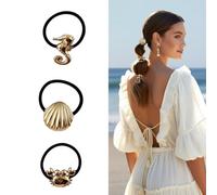 Set da 3 Elastici per Capelli Donna con Placca Dorata-Accessori per Capelli in Metallo Oro-Fermagli per Capelli Eleganti (Oro lucido 14)