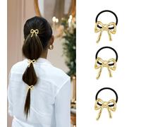 Set da 3 Elastici per Capelli Donna con Placca Dorata-Accessori per Capelli in Metallo Oro-Fermagli per Capelli Eleganti (Oro lucido 4)