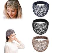 Set Da 3 Fasce Larghe per Capelli Impreziosite Da Cristalli E Perle, Fasce Larghe Elastiche in Pizzo Floreale Con Perle, Accessori per Capelli Hippie, Ideali per Matrimoni(Style b)