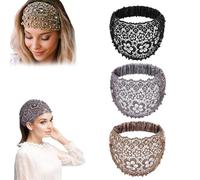 Set Da 3 Fasce Larghe per Capelli Impreziosite Da Cristalli E Perle, Fasce Larghe Elastiche in Pizzo Floreale Con Perle, Accessori per Capelli Hippie, Ideali per Matrimoni(Style c)