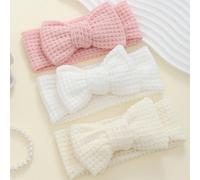 Set da 3 fasce per capelli con fiocco per neonati/bambini piccoli, multicolore, in maglia ad alta elasticità, design ampio per proteggere la fontanella, morbide e delicate sulla pelle, stile dolce, ad