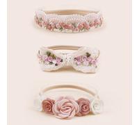 Set da 3 fasce per capelli da bambina con decorazioni di rose rosa tenere, fiorellini e farfalle Tagli UnicaPoliestere