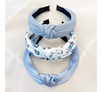 Set da 3 fasce per capelli da donna con motivo floreale e colori solidi (rosa, blu, verde), stile campus dolce, adatte per uso quotidiano, attività all'aperto, lavaggio del viso, trucco, possono esser