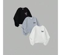 Set da 3 felpe girocollo a maniche lunghe con stampa farfalla nei colori nero, bianco e grigio, adatte per occasioni casual come uso quotidiano, uscite, viaggi, adatte per ragazze adolescenti di età 1