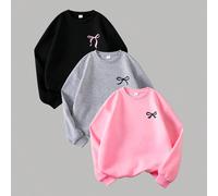 Set da 3 felpe girocollo a maniche lunghe con stampa farfalla nei colori nero, bianco e grigio, adatte per occasioni casual come uso quotidiano, uscite, viaggi, adatte per ragazze adolescenti di età 1