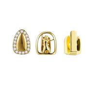 Set da 3 Grillz Combinati | Grillz Alla Moda In Oro Cavo con Esclusivi Motivi Traforati | Caps Singoli e A Due Denti con Pietre per Le Feste(Gold)